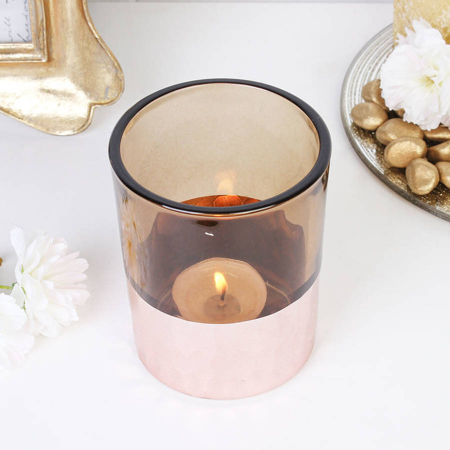 beaten copper candle jars by dibor