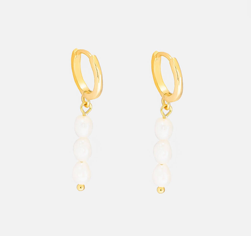 Tiny Huggie Hoops With Baroque Pearls 18ct Gold Plated By MUCHV ...