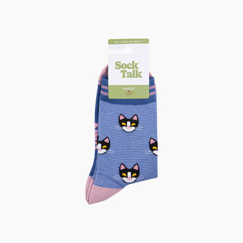 Cats Striped Bamboo Socks In Blue, 4 of 4