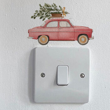 Red Car Carrying A Christmas Tree Light Decoration, 2 of 2
