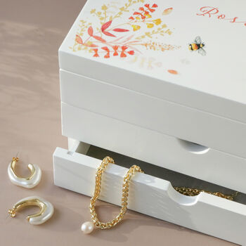 Personalised Watercolour Florals White Jewellery Box, 4 of 6