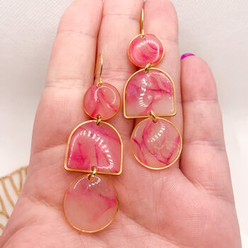 Pink Marble Statement Earrings, Clay And Resin, 4 of 9