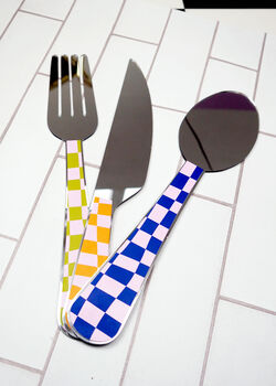 Oversized Checkerboard Cutlery Mirror Set, 5 of 6