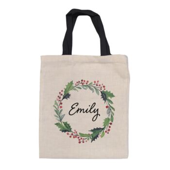 Personalised Christmas Wreath Linen Tote Bag, 4 of 4