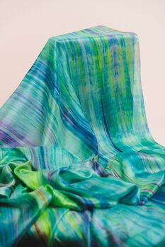 100% Mulberry Silk Scarf, Light Green And Rainbow, 2 of 6