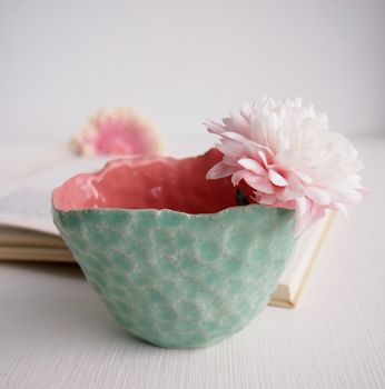 A Handmade Ceramic Turquoise And Pink Vase, 3 of 7