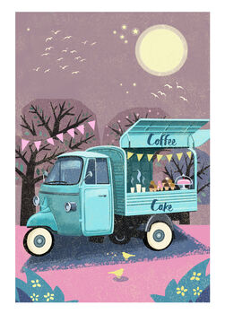 Retro Coffee And Cake Truck Outdoors Blank Card, 2 of 4