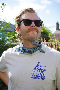 Mens Blue Ditzy Floral Cotton Neckerchief, 2 of 12
