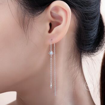 Opal Starburst And Star U Shape Threader Earrings, 2 of 10