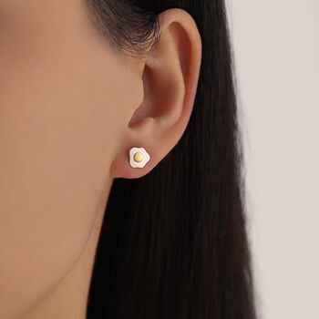 Sterling Silver Fried Egg Stud Earrings, 2 of 11