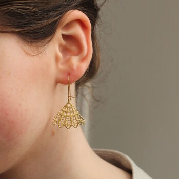 Gold Filigree Lace Fan Earrings, 3 of 8