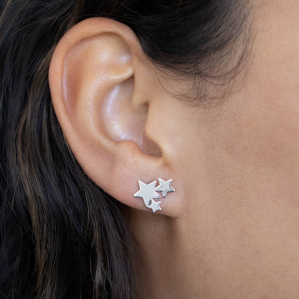 Sterling Silver Shooting Stars Stud Earrings, 1 of 8