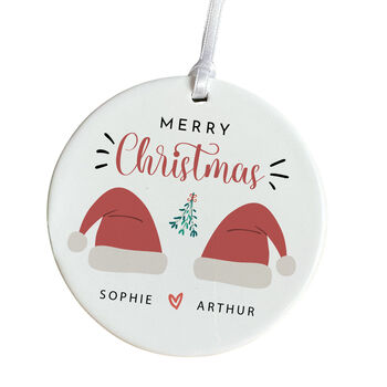 Personalised Merry Christmas Ceramic Ornament With Couple Name, 2 of 7