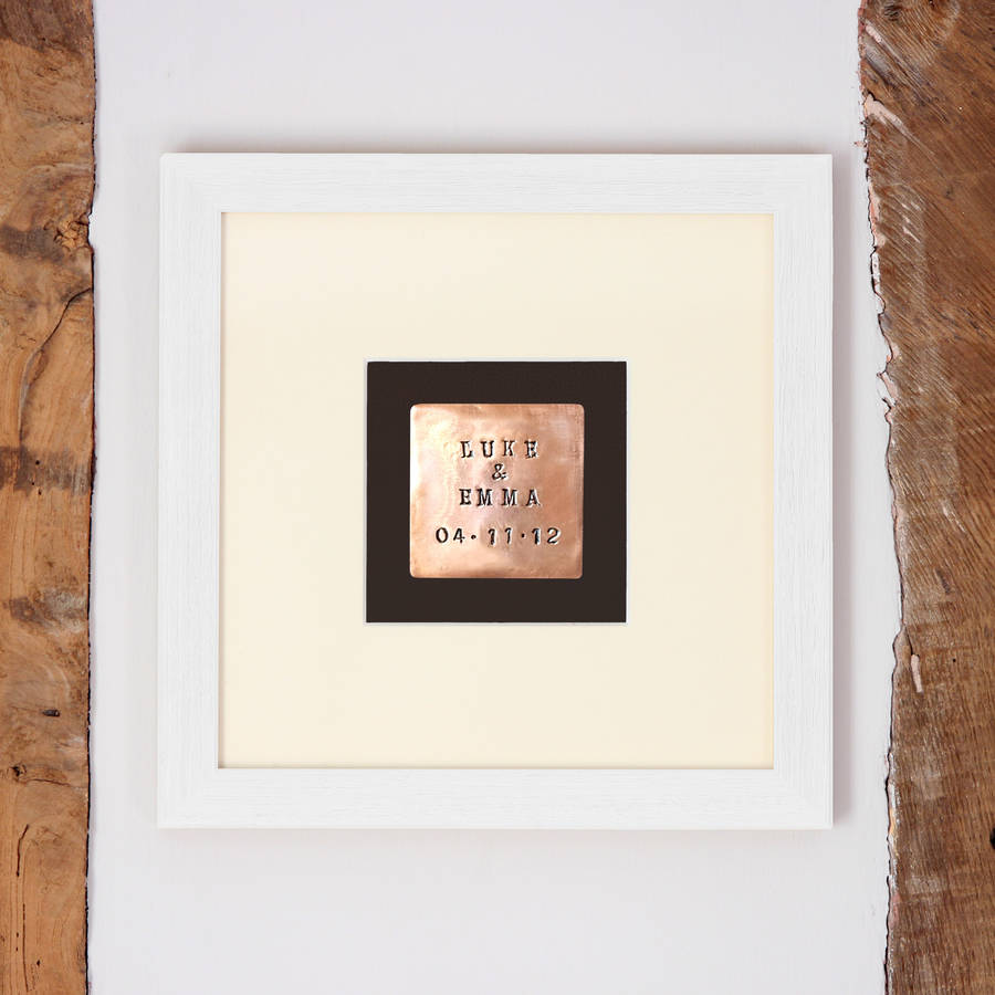 Personalised Handstamped Anniversary Copper In Frame By Bourneys ...