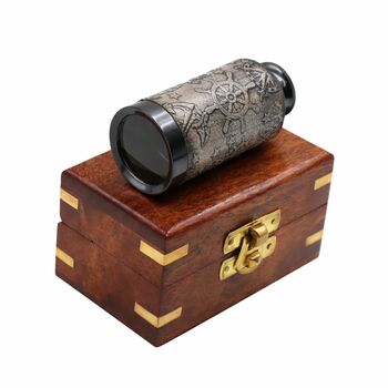 Six Inch The Westminster Gunmetal And Leather Telescope, 3 of 5