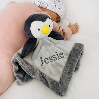 Personalised Penguin Baby Comforter Rattle, 5 of 9