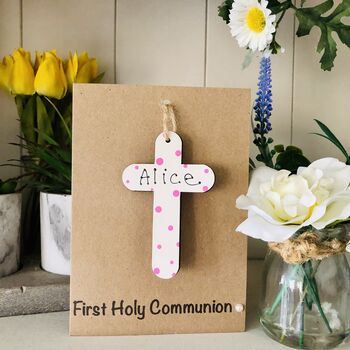 Personalised First Communion Cross Wooden Keepsake Card, 2 of 7