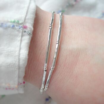 Double Stranded Hammered Silver Bracelet, 3 of 6
