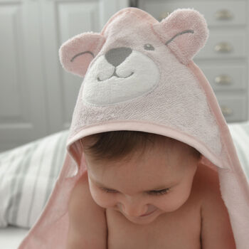 Personalised Pink Bear Hooded Baby Towel, 3 of 6