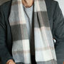 Men's Grey Beige Tartan Cashmere Wool Blend Scarf, thumbnail 3 of 8