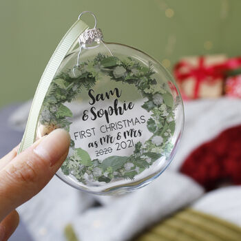 Almost Mr And Mrs Wreath Christmas Bauble, 6 of 9