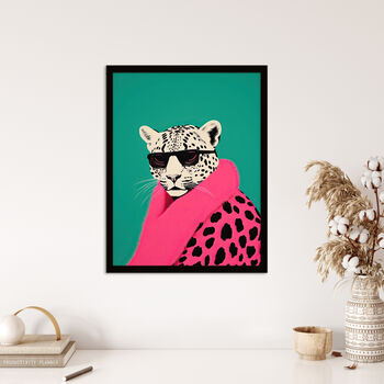 Fashion Cheetah Fun Bright Pink Teal Wall Art Print, 4 of 6