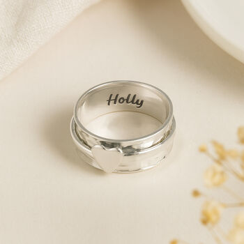 Personalised Sterling Silver Dainty Heart Spinner Ring – 8mm, 4 of 7