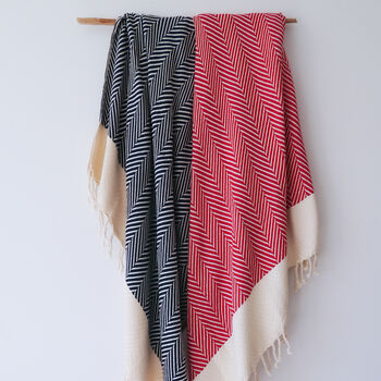 Herringbone Navy And Red Soft Cotton Throw, 4 of 9