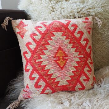 Turkish Kilim Orange Diamond Cushion, 9 of 12