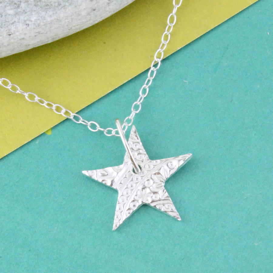 Personalised Sterling Silver Textured Star Necklace By Lucy Kemp Silver