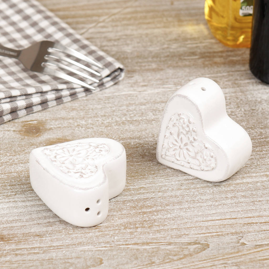 French Country Ceramic Heart Salt And Pepper Pots By Dibor