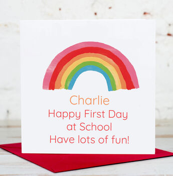 Personalised Rainbow First Day At Nursery School Card, 2 of 2