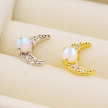 Crescent Moon And Mermaid Crystals Stud Earrings, 5 of 12
