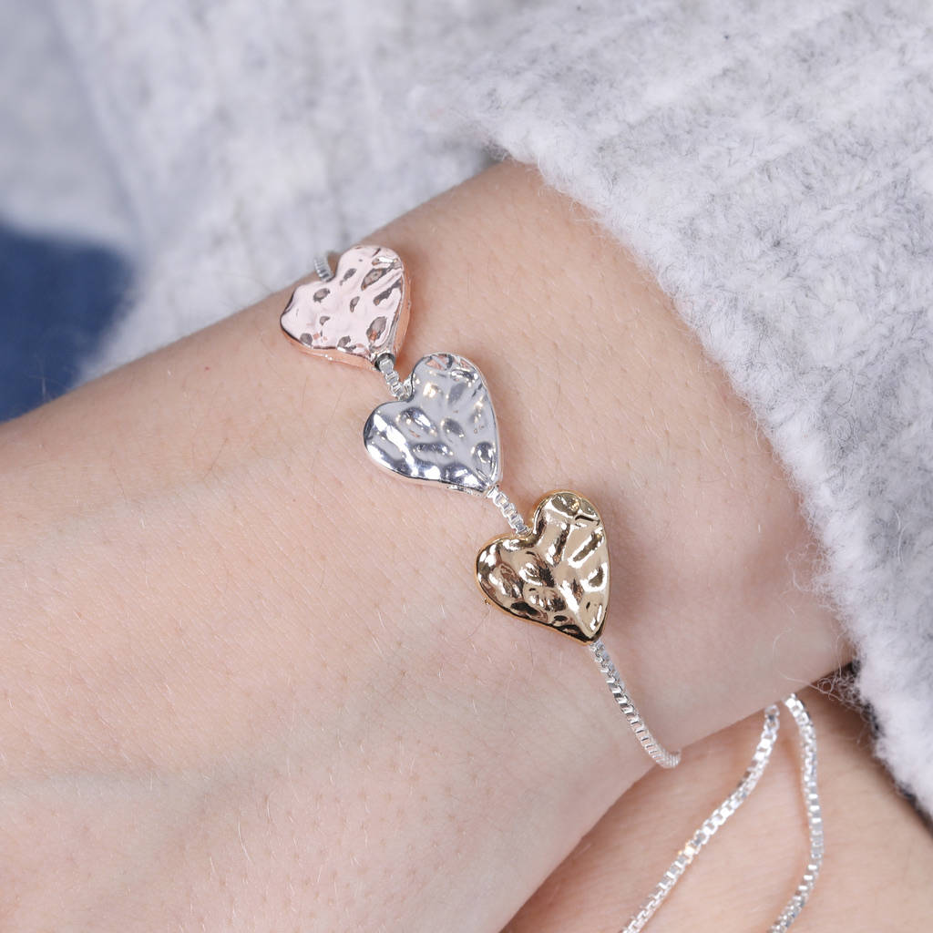 Mixed Metal Hammered Heart Bead Bracelet By Lisa Angel