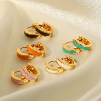 Gold Enamel Hoop Earrings In A Gift Box, 3 of 5