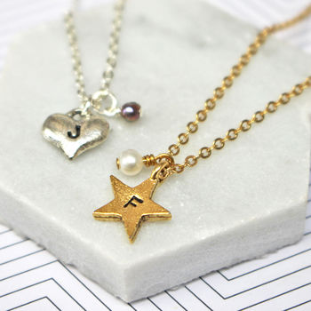 Personalised Heart Or Star Necklace With Pearl, 3 of 4