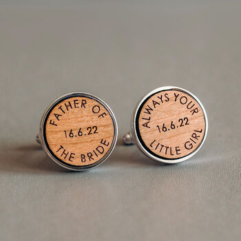 Father Of The Bride Wooden Wedding Date Cufflinks, 4 of 5
