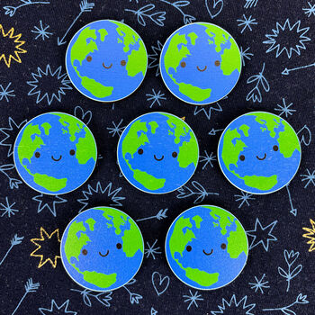 Happy Planet Earth Kawaii Wooden Pin Or Brooch, 6 of 6