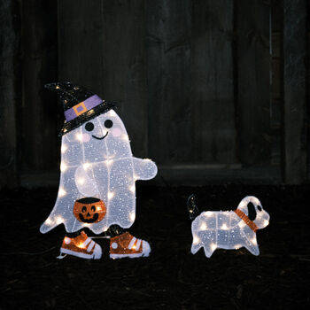 Light Up LED Ghost Walking A Dog Halloween Figure, 4 of 4