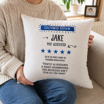 Personalised 'Customer Review' Cushion Funny Gift For Men, 2 of 12