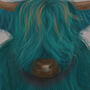 Highland Cow In Turquoise, Art Print Framed Or Unframed, thumbnail 2 of 9