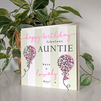 Leopard Love Balloon Auntie Birthday Card, 2 of 3