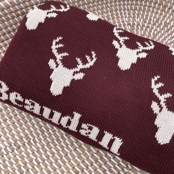 Personalised Knitted Stag Baby Blanket, 6 of 12