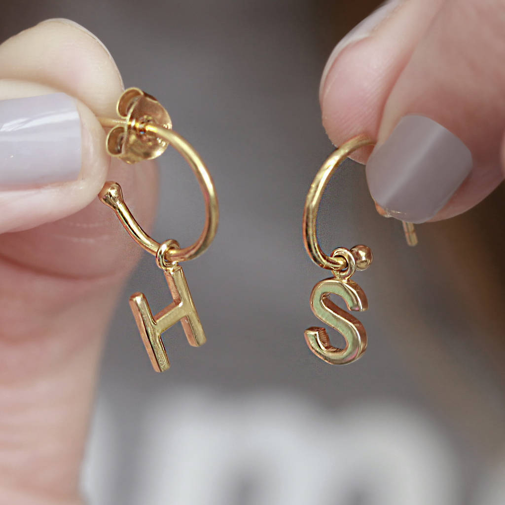 18ct Gold Vermeil Personalised Initial Hoop Earrings By Holly Blake