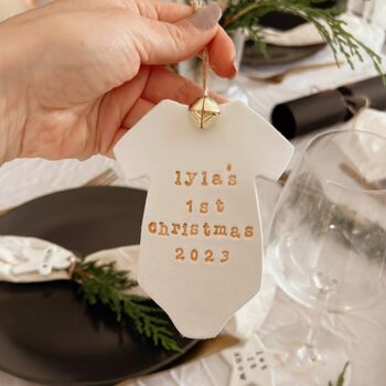 Personalised Baby's First Christmas Gold Bauble Tree Decoration, 2 of 2