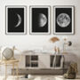 Set Of Three Moon Phases Art Prints For Home, thumbnail 1 of 6