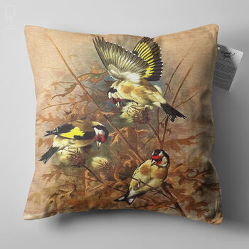 Brown Cushion Cover With Goldfinch Theme, 5 of 7