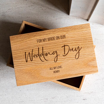 Personalised Gift For Bride Or Groom Oak Keepsake Box, 3 of 4