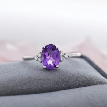 Genuine Amethyst Oval Ring In Sterling Silver, 7 of 11