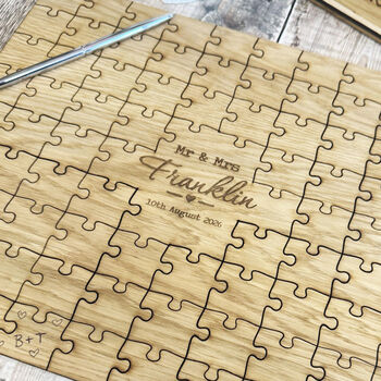 Personalised Oak Jigsaw Wedding Alternative Guestbook 82 Pieces, 6 of 6